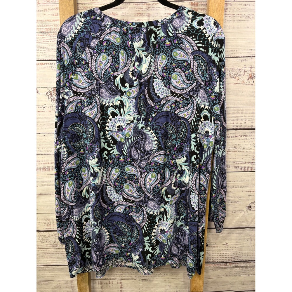 J. Jill Womens XL Purple Paisley Rayon Tassel Split Neck Tunic Blouse - Picture 10 of 13